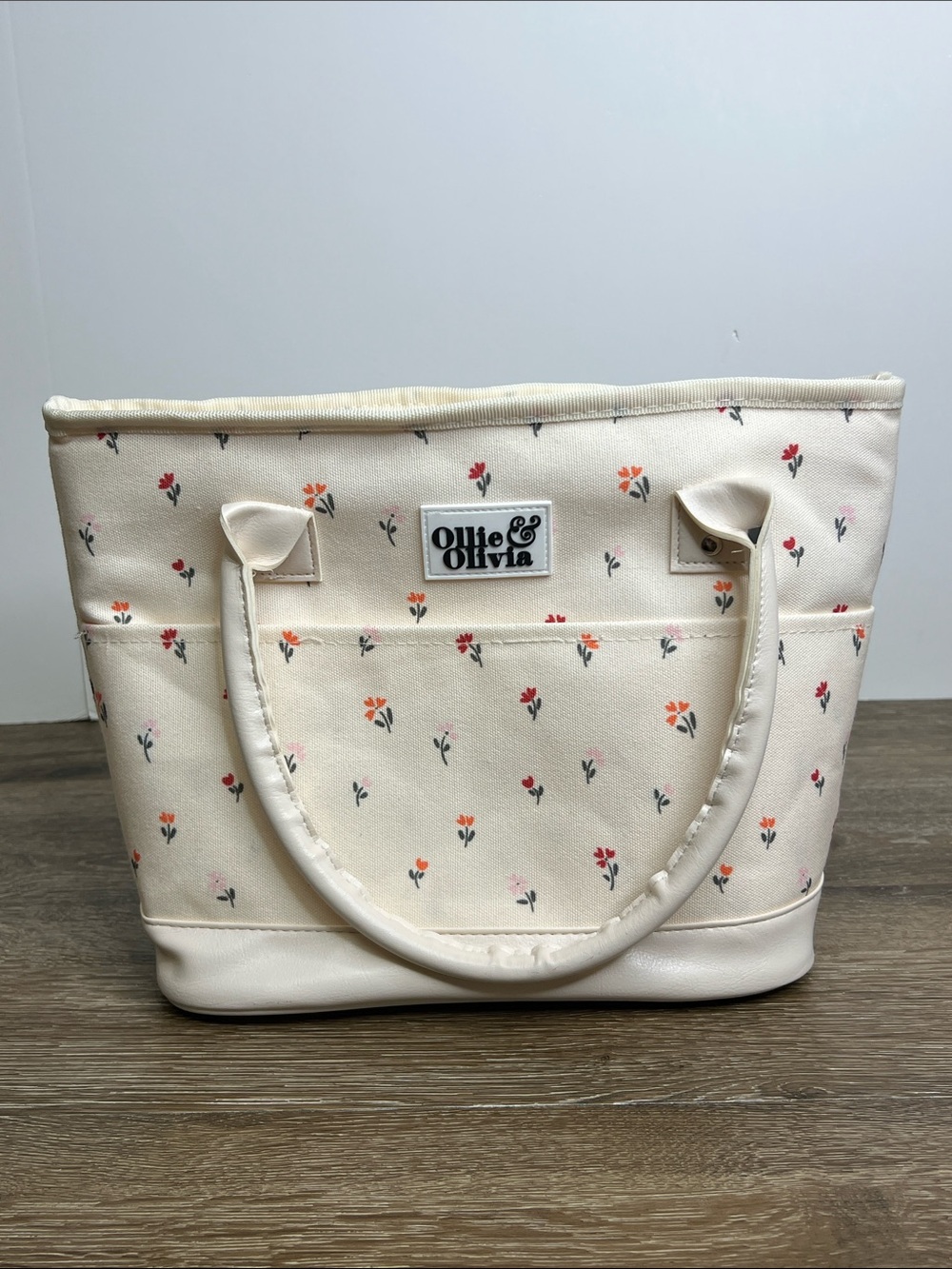 Ollie & Olivia Floral Insulated Lunch Tote Bag Cream Canvas Lunch Bag
